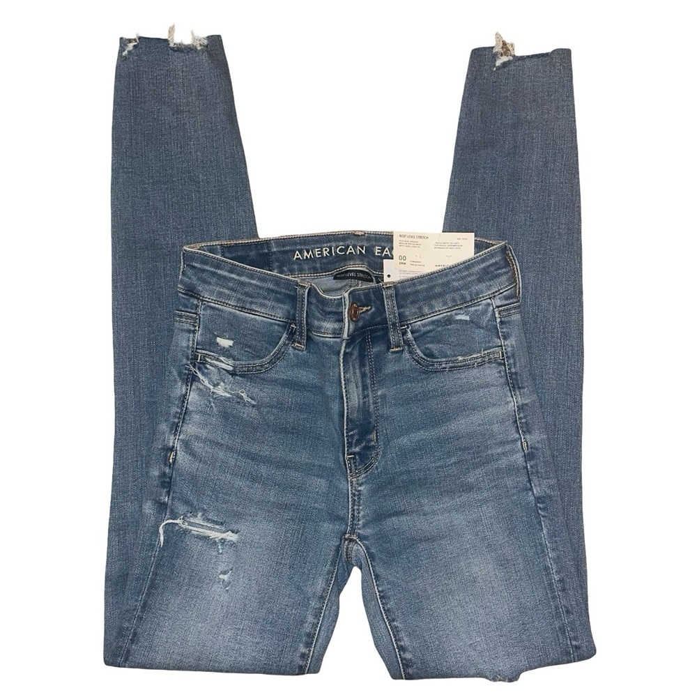 American Eagle NWT High Rise Jegging Next Level Stretch Medium Indigo Wash Sz 00